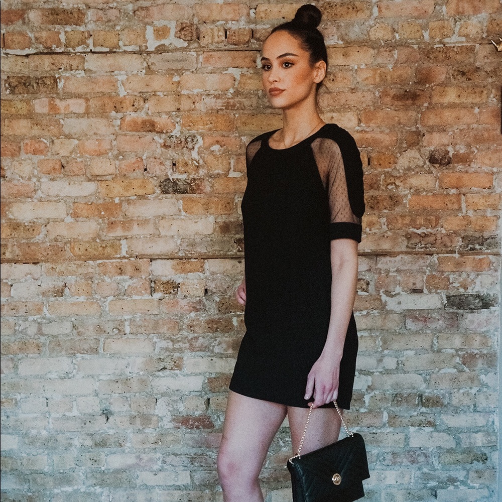 NWT Sheer Sleeve Black Mini T-Shirt Dress - Picture 8 of 8